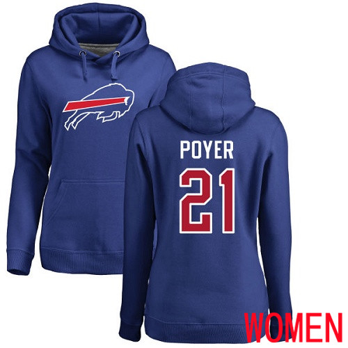 NFL Women Buffalo Bills 21 Jordan Poyer Royal Blue Name and Number Logo Pullover Hoodie Sweatshirt